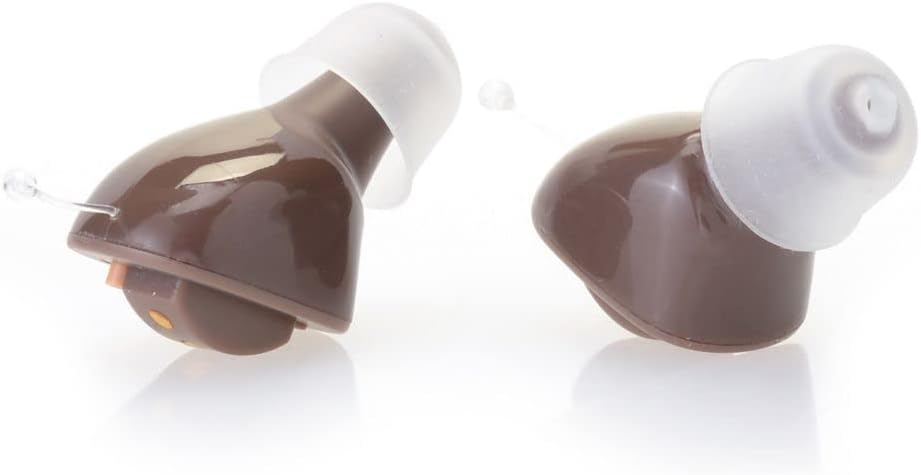 Hörgerät mit wiederaufladbarer Tragetasche & Extra Ear Tips (braun)