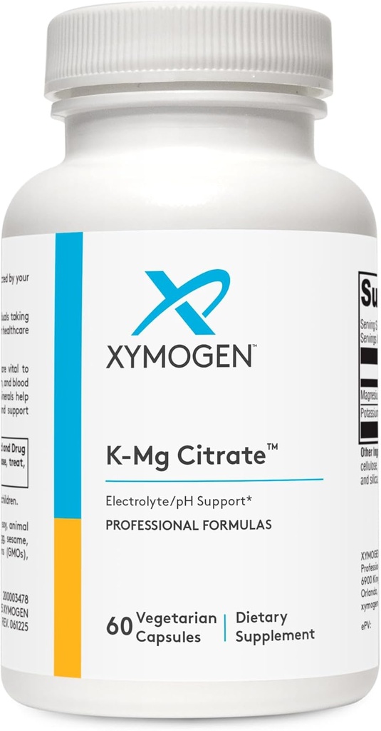 XYMOGEN K-Mg Citrat - Kalium & Magnesium Citrate Supplement - Förderung von Nierenunterstützung und gesünder Zellfunktion - Elektrolytergänzung (60 Kapseln)