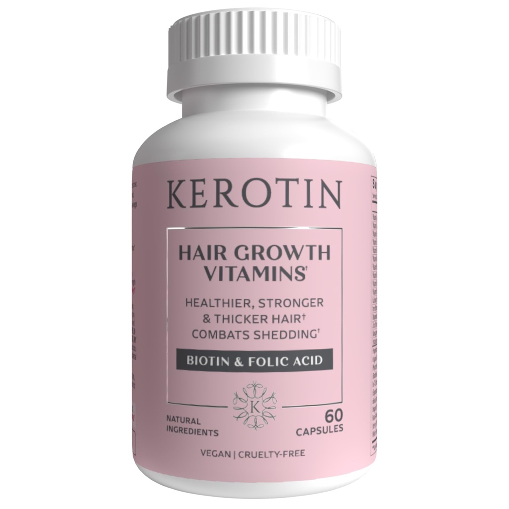 Kerotin Haarwachstum Vitamine, Biotin-Ergänzung, DHT Blocker, Collagen Stimulator, für Haarausfall-Unterstützung, Nagel & Hautpflege, Inklusive Saw Palmetto, Vitamin D3 & Mehr - 60 Pillen (1 Monat Versorgung)