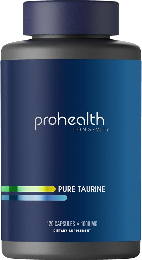 ProHealth Pure Taurine | Unterstützt gesundes Altern, Gehirn und Herz Gesundheit, Sportleistung | Antioxidant | 1000 mg pro Kapsel | Klinisch untersucht, Third-Party getestet, 120 vegetarische Kapseln