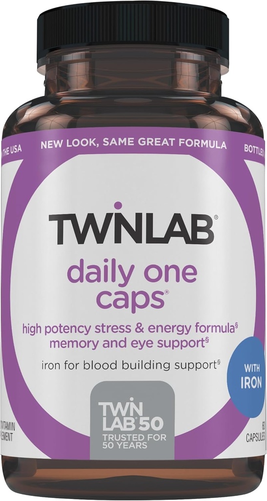 Twinlab Daily One Caps mit Eisen - Nahrungsergänzung mit Eisen, Zink, B Vitamine und mehr - 60 Kapseln