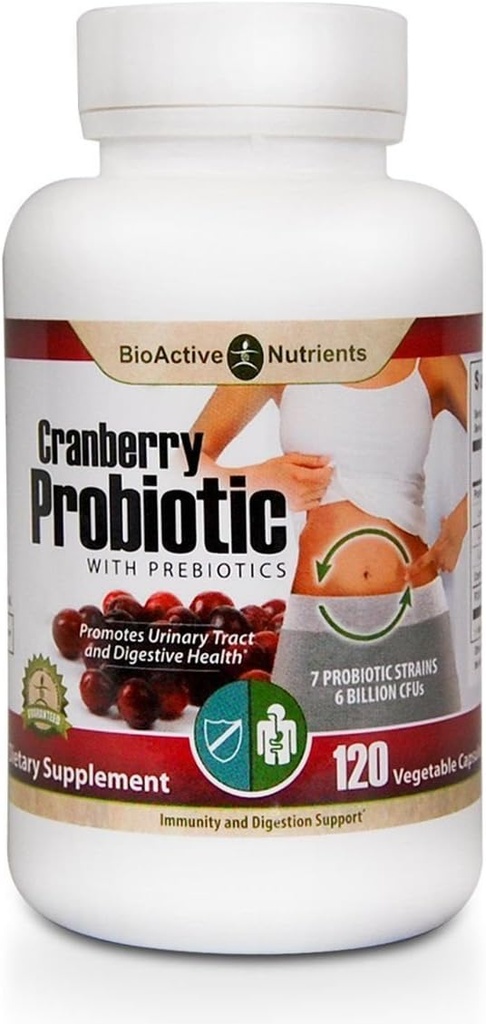 BIOACTIVE NUTRIENTEN Cranberry Probiotics mit Präbiotika, 120 Kapseln - 7 Strains, 6 Billion CFU's
