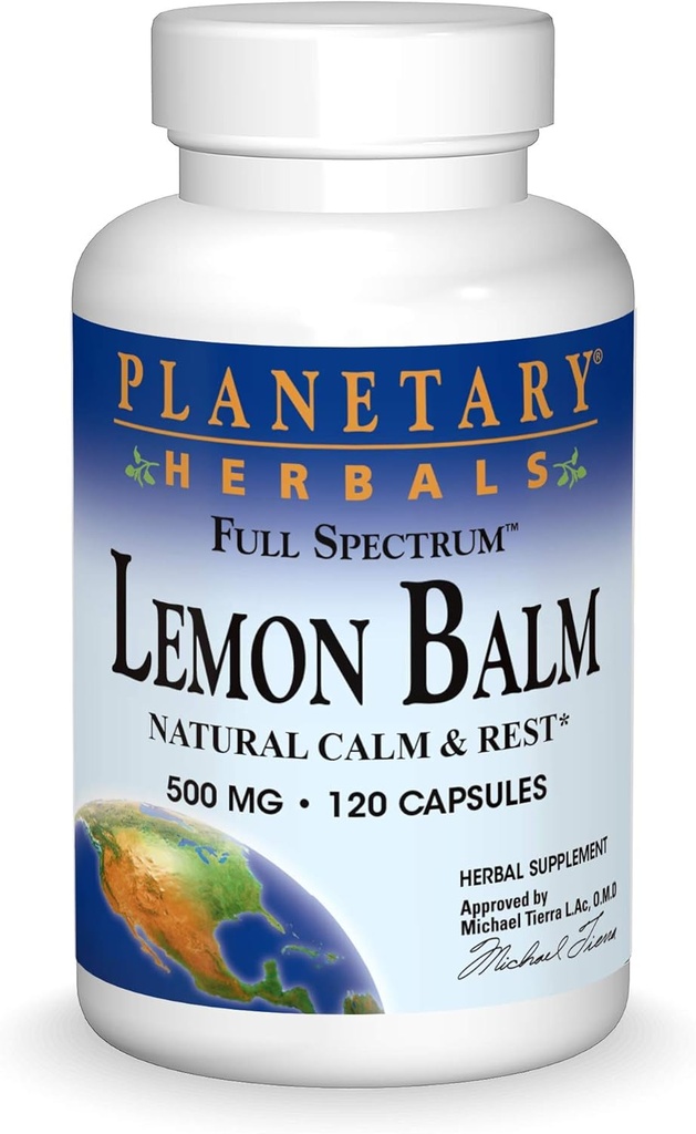 Planetary Kräuter Zitronenbalsam Vollspektrum 500mg, Natürliche Ruhe und Erholung, 120 Kapseln