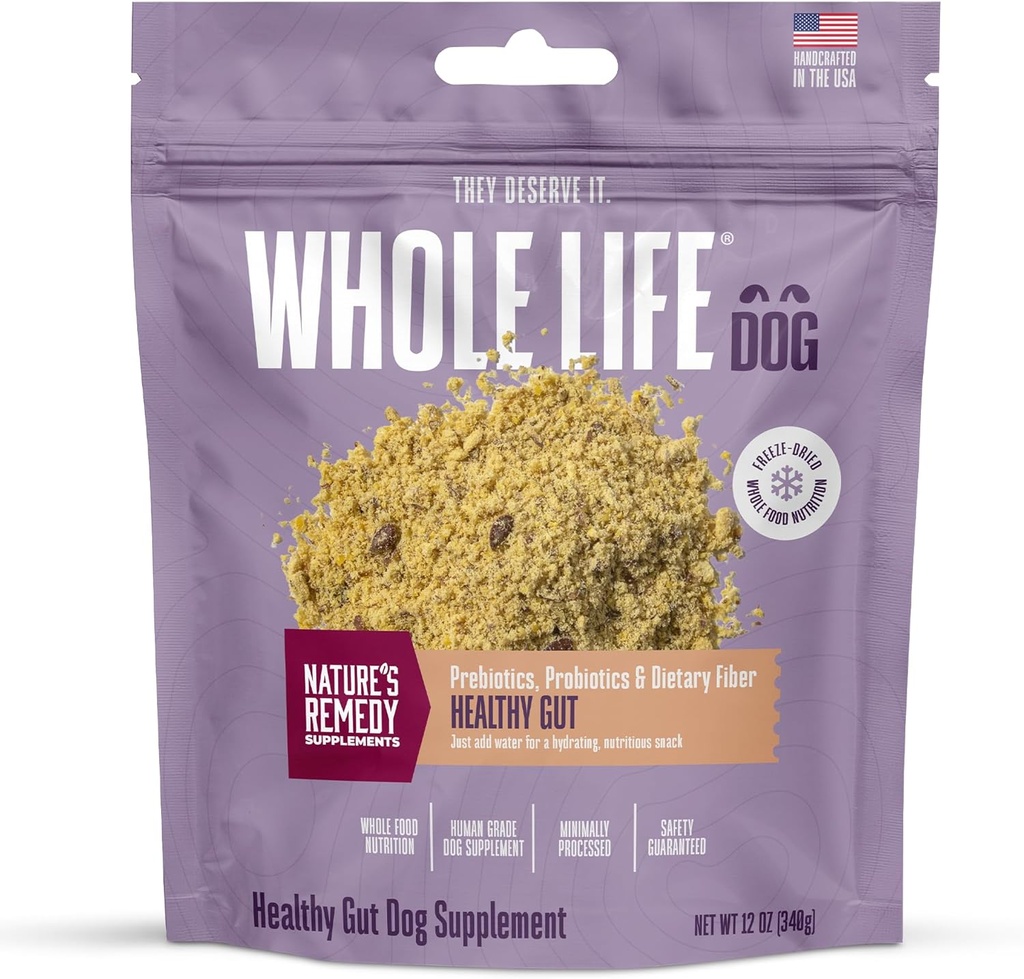 Whole Life Dog Healthy Gut Daily Dog Supplements, Human Grade Probiotics for Constipation Relief, Anti-Diarrhea, Vomit Remedy & Digestive Support, Health Supplies - 90 Servietten