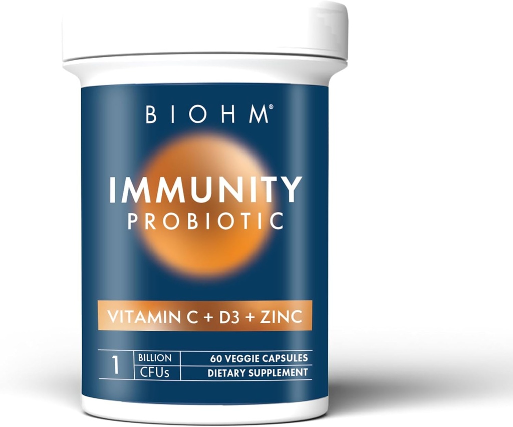 BIOHM Immunität Probiotic mit Vitamin C, D3 & Zink, 1 Billion CFU (60 Kapseln) Tägliche Probiotika für Frauen und Männer, Verdauungs- und Immununterstützung, Vegan, Glutenfrei und Non-GMO