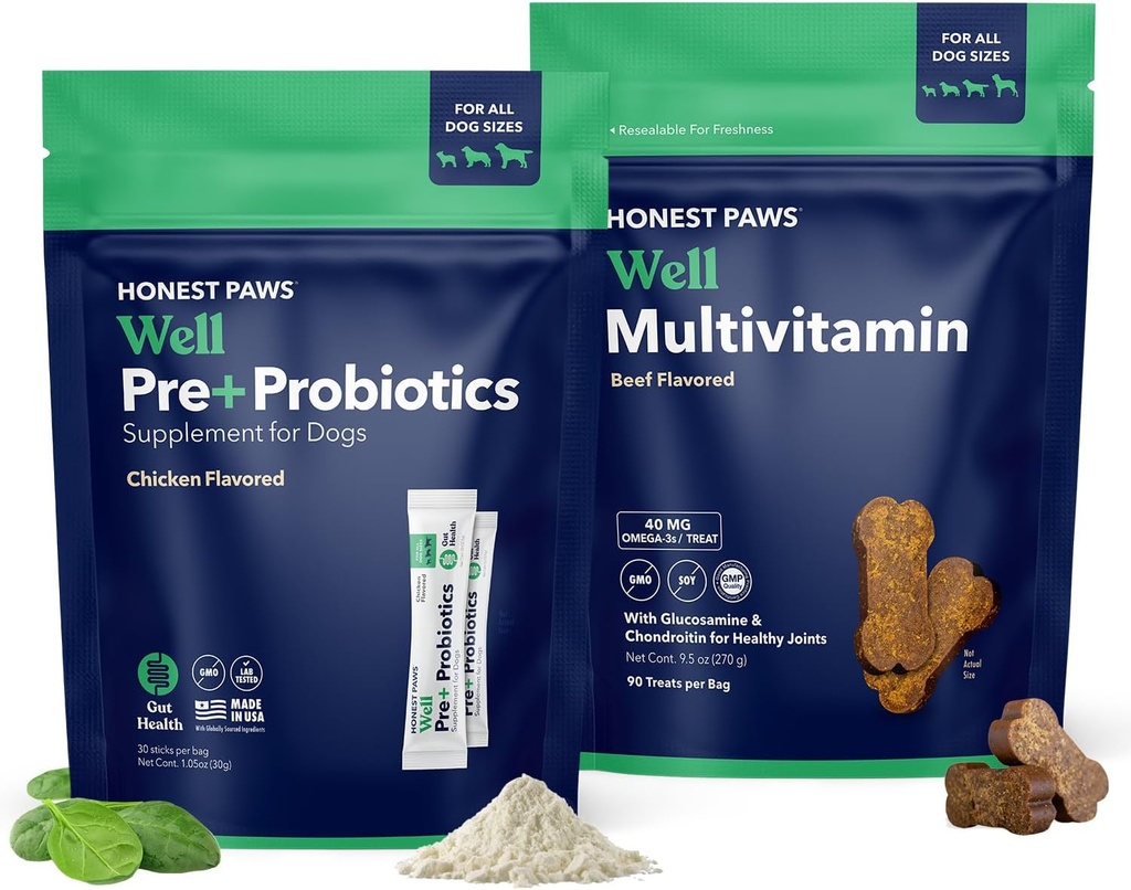 Honest Paws Probiotics for Dogs & Dog Multivitamin - Glucosamine Chondroitin für Gelenkgesundheit - Allergien, Immunität, Gut Health - Verdauungs- und Haut- & Coat-Unterstützung