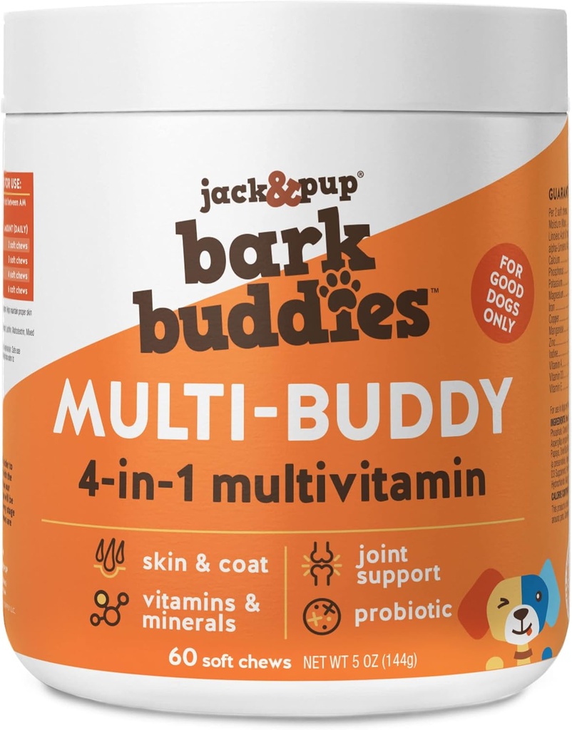 Jack&Pup Hunde Vitamine und Ergänzungen Multivitamine für Hunde - Bark Buddies Multi-Buddy Dog Multivitamine Kaubare weiche Kaugummis Welpen Vitamine und Ergänzungen - (60ct)