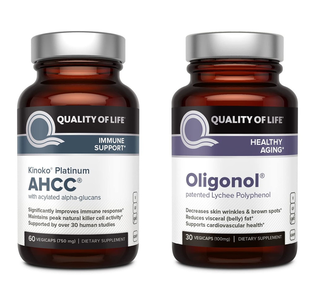 Lebensqualität Kinoko Platinum AHCC 750 mg und Oligonol Lychee Extract - für Immununterstützung, Gesundes Altern
