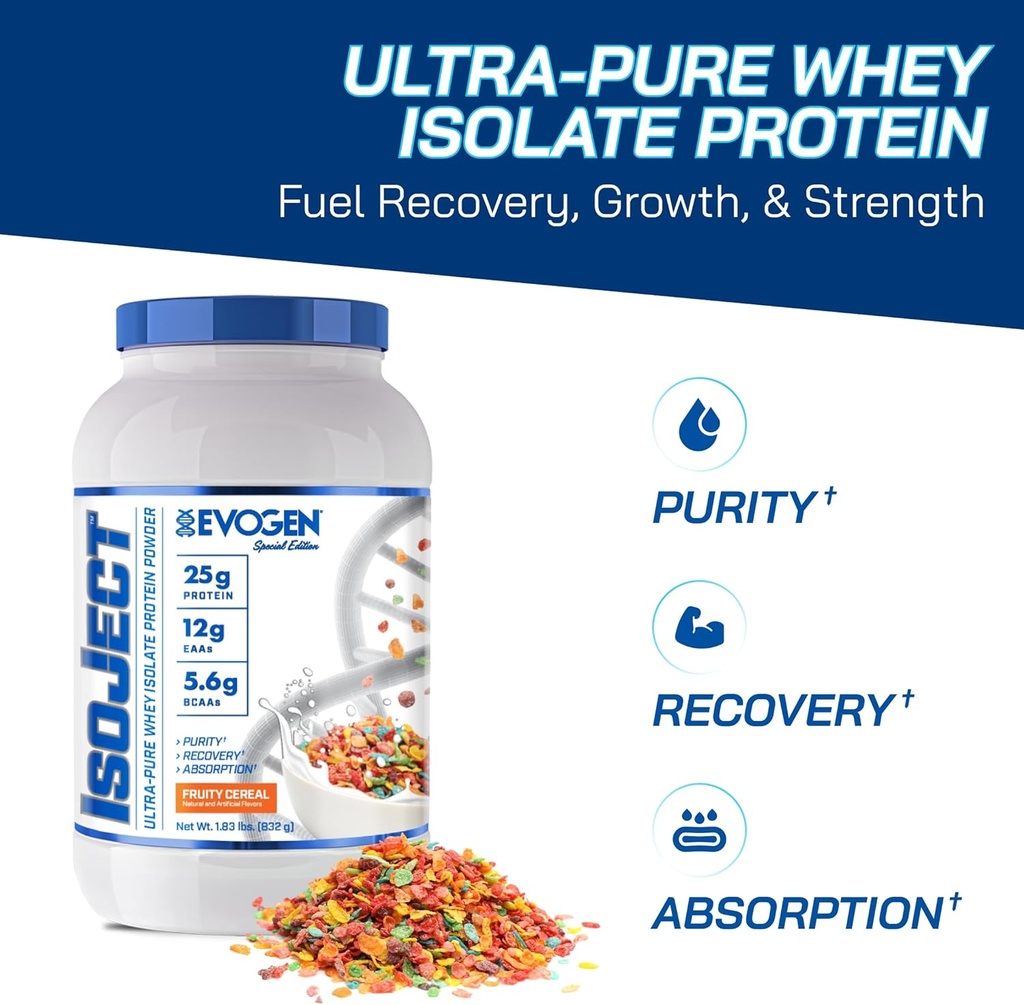 Evogen Isoject - Whey Protein Isolate | Ultra-Pure Whey Protein Pulver mit Ignitor Enzymes, BCAAs und LFs | Enhanced Absorption & Recovery | Fruity Cereal | 26 Servings