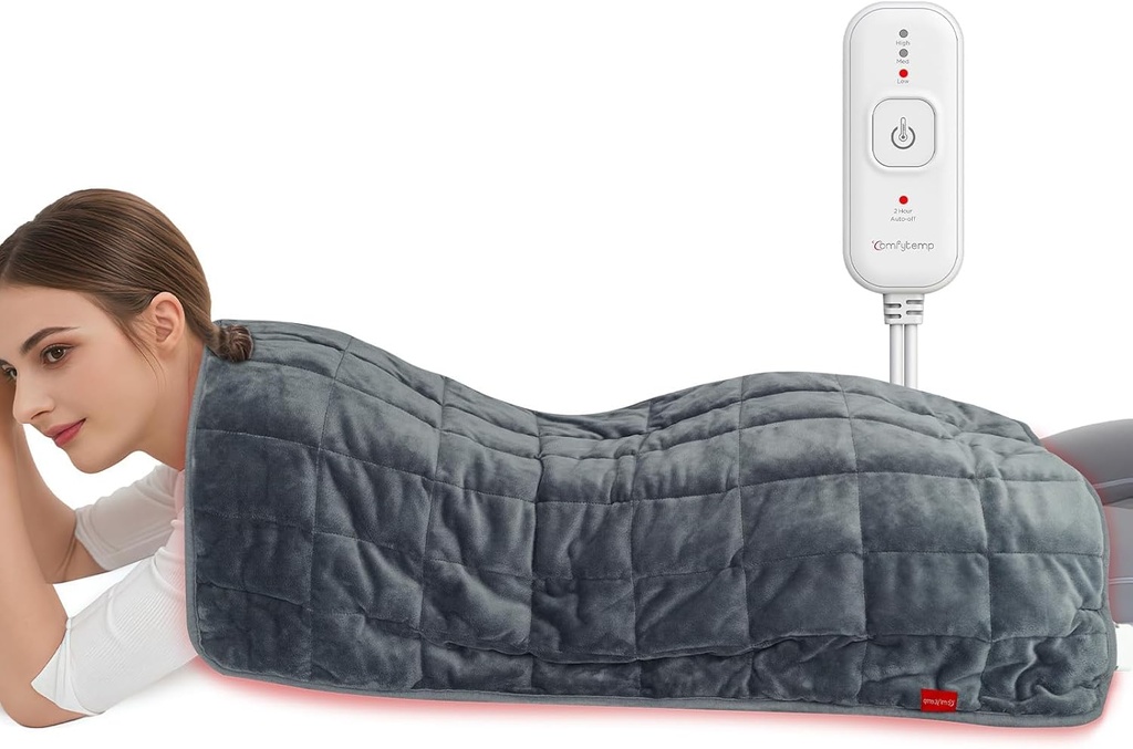 Comfytemp gewichtete Heizkissen 17"×33" für Back & Cramps, Extra große elektrische Wärmeträger, Geburtstagsgeschenke für Mom Frauen Männer Dad, Vollkörper-beheiztes Pad, Tiefer Muskel & Schmerz Relief