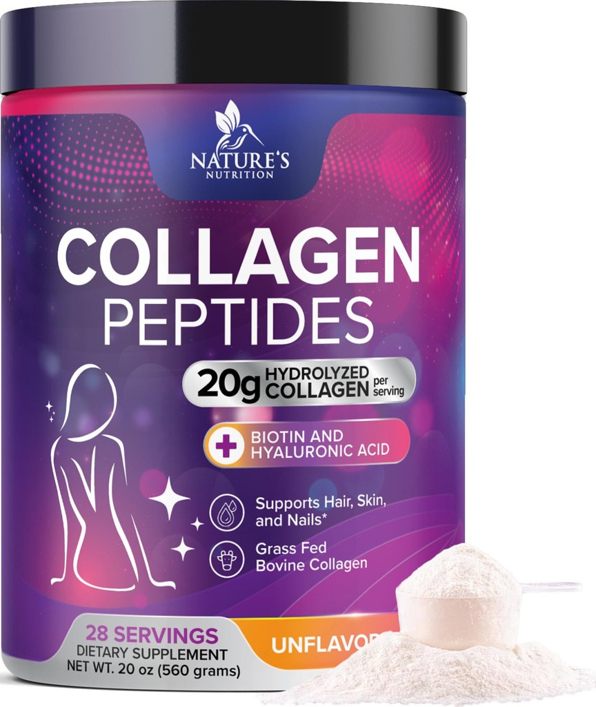 Collagen Peptide Pulver für Frauen & Männer - hydrolysiert Typ 1 & 3 Collagen Powder & Hyaluronsäure - Vitale Unterstützung für Haar, Nagel, Haut, Knochen & Gelenke Gesundheit - Zero Sugar, Unflavored - 28 Servierungen