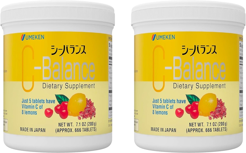 Umeken C-Balance Kaubare Vitamin C-Ergänzungen, hohe Potenz für Erwachsene & Kinder, mit Zitronensäure und Gamma-Linolensäure, Vitamin C Chewables, 7.1 Ounce, 200g, 4.5 Months Supply, Paket von 2
