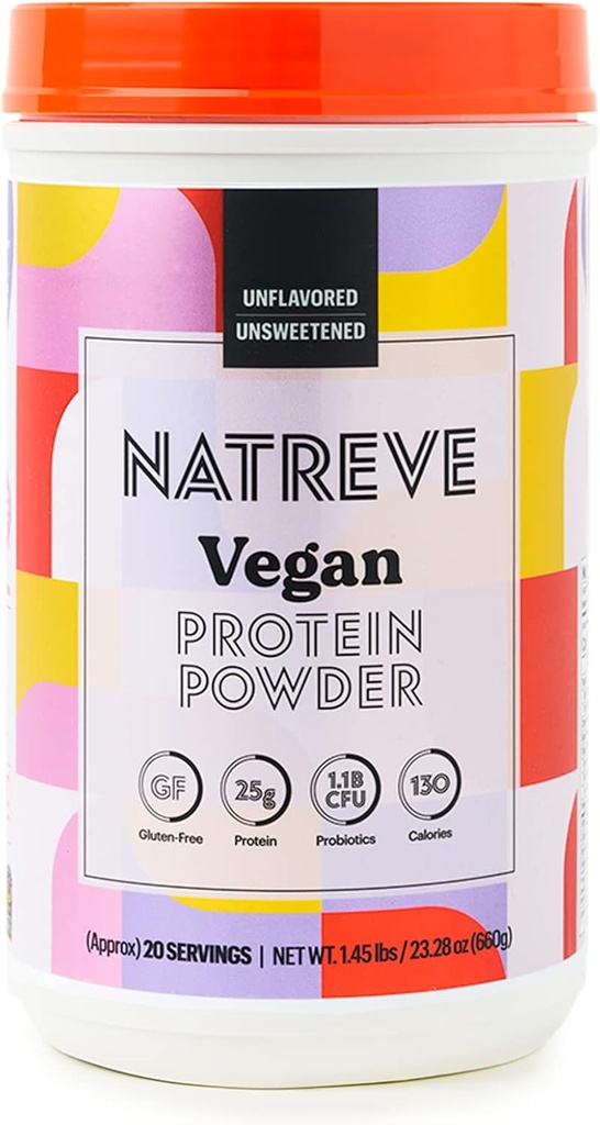 Natreve Vegan Protein Powder - 25g Pflanzenbasiertes Proteinpulver mit Probiotika und Aminosäuren - Glutenfrei &amp; entflammt, 20 Portionen