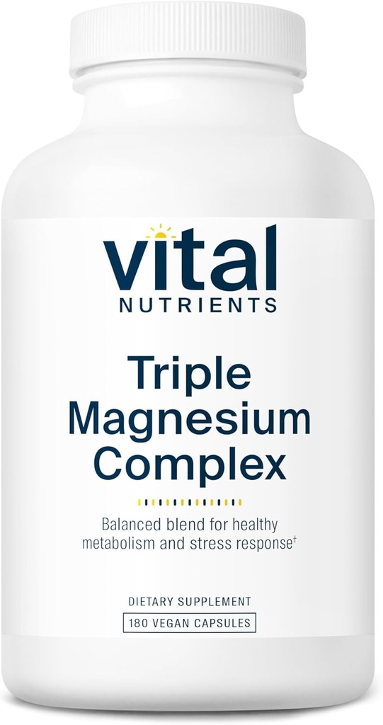 Vital Nährstoffe Triple Magnesium Complex Supplement | Vegan Magnesium Glycinat, Malat & Oxid 250mg | Leicht absorbierte Magnesiumergänzung für Stress, Muskel, Herz, Knochen Unterstützung | 180 Kapseln