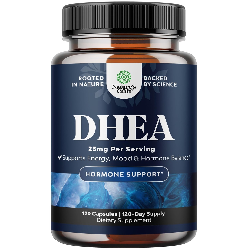 DHEA-Ergänzung für Frauen & Männer - Pure DHEA 25mg für Hormone Balance, verbessert Moodstabilität, Gehirnfunktion, Immunsystem, Energie & Fertilität - Dehydroepiandrosterone Kapseln für Erwachsene - 120 Ct