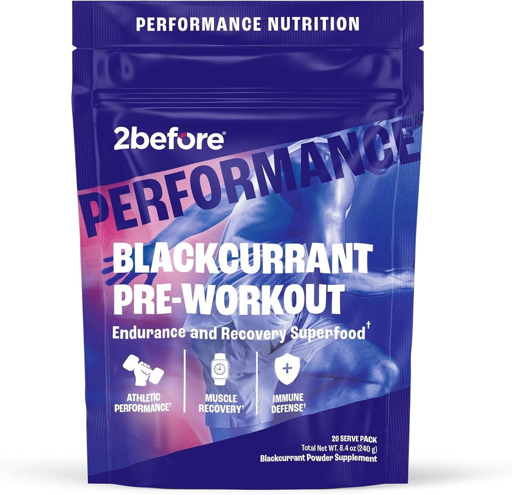 2vor Blackcurrant I All Natural Vegan Pre Workout, Caffeine Free I Clean Energy, Endurance, Recovery I Pre Workout Frauen und Männer I 20 Serviertasche I Informed Sports Certified