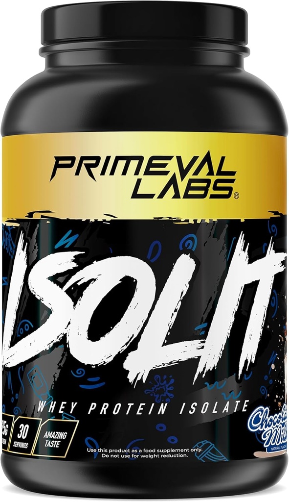 Primeval Labs ISOLIT - Whey Protein Powder, 100% Whey Isolate, 25g Protein, BCAAs, Fast Absorbing, Easy Digesting (Chocolate Milk, 2lb)