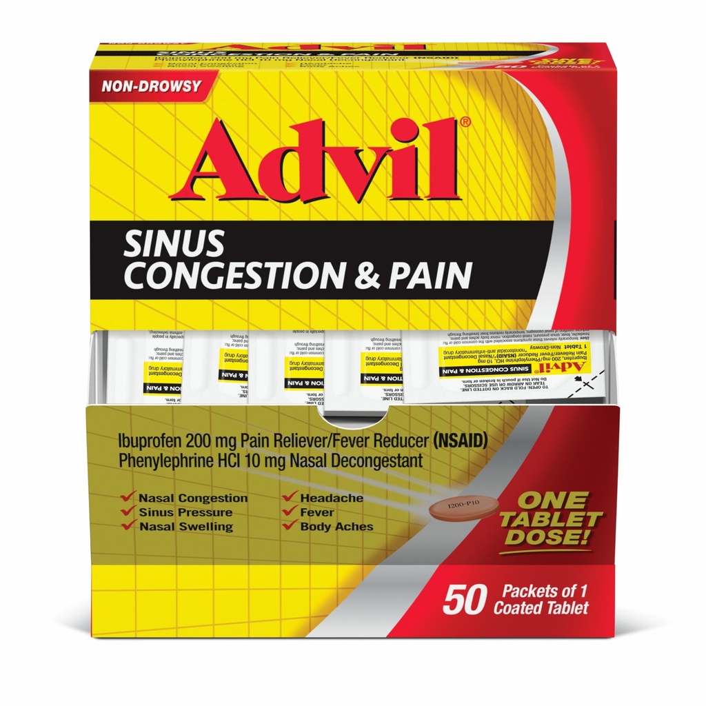Advil Sinus Congestion and Pain, Sinus Relief Medicine, Pain Reliever und Fever Reducer mit Ibuprofen und Phenylephrine HCl - 50 Beschichtete Tabletten