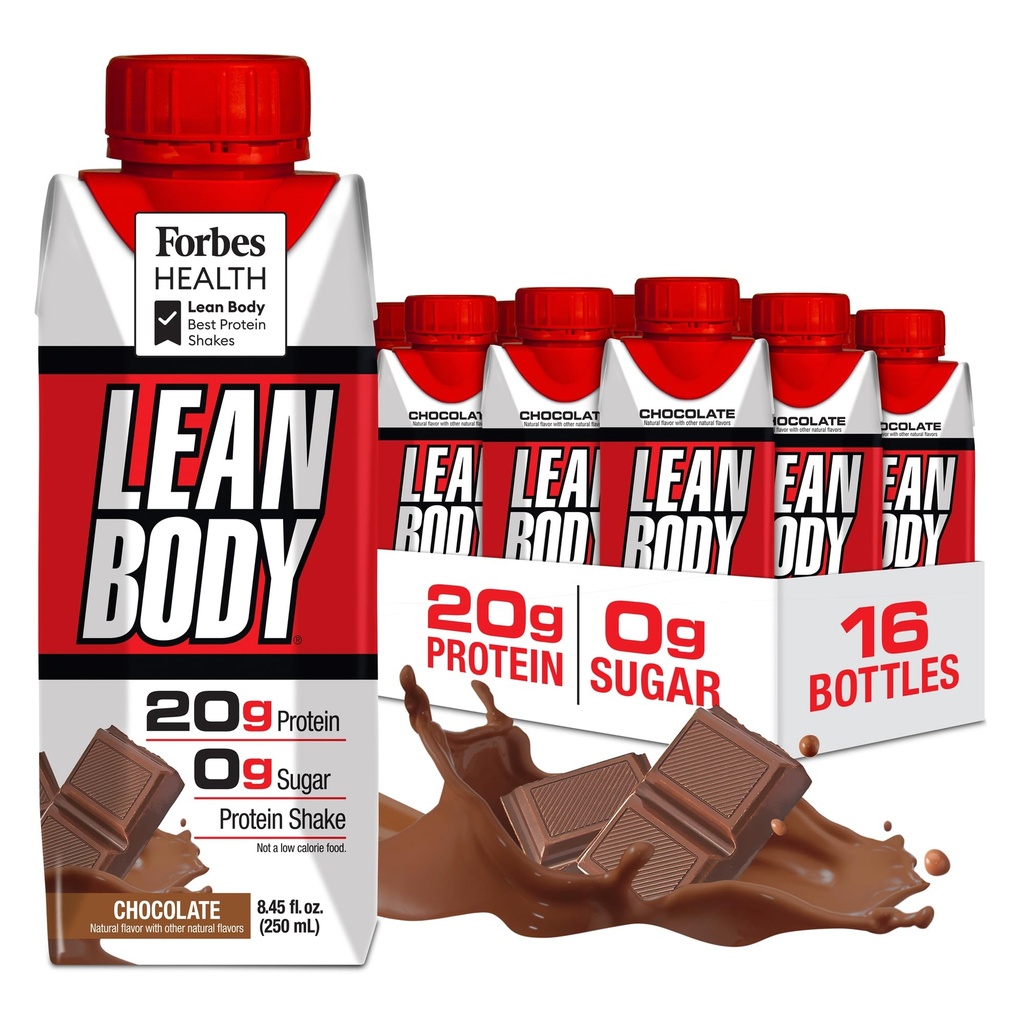 LABRADA NUTRITION - Lean Body RTD Whey Protein Shake, Günstig On-The-Go Meal Ersatz Shake für Männer & Frauen, 20 Gramm Protein – Zero Sugar, Lactose & Gluten Free, Schokolade (Pack von 16)