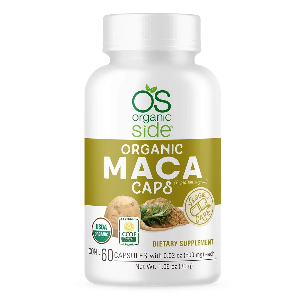 Organic Side | Maca Capsules | USDA Certified Organic, Non-GMO, Vegan | 60 Kapseln für Energie | Hormon Balance, und Vitalität | Natürliche Ergänzung