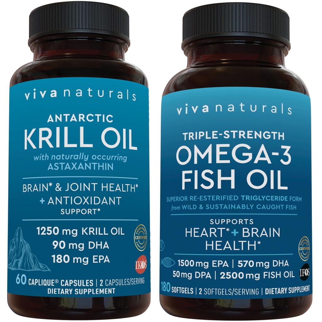 Antarktis Krill Öl und Triple-Strength Omega 3 Fish Oil Bundle, 1250 mg Krill Oil & 2.200 mg Fish Oil Per Serving Bereitstellung Omega 3 EPA und DHA