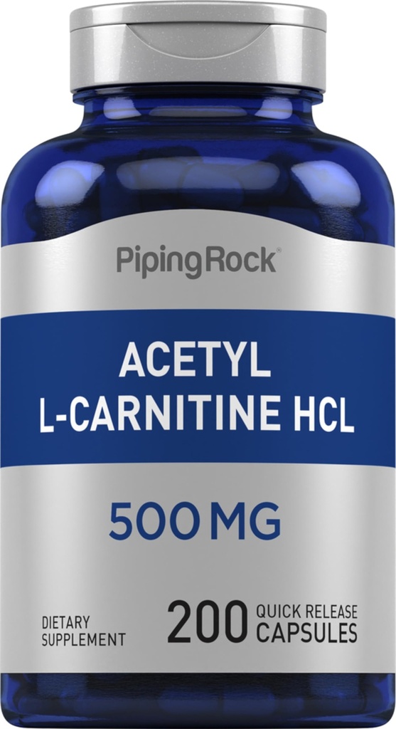 Piping Rock Acetyl L-Carnitin HCL | 500 mg | 200 Pulver Kapseln | Non-GMO, Glutenfreie Ergänzung