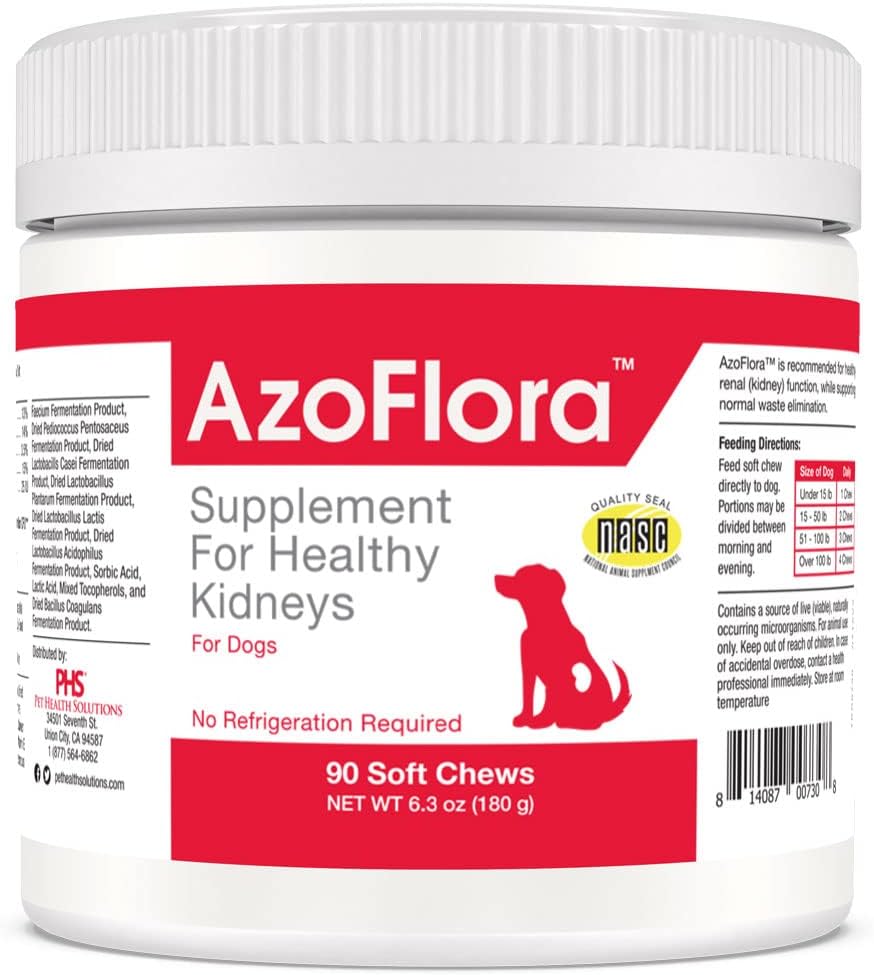 Azoflora Supplement for Healthy Kidneys for Dogs - Enhances Renal Function - Support Healthy Urinary Tract, Easy to Administer, No Refrigeration Required, Chicken Flavor - 90 Soft Chews