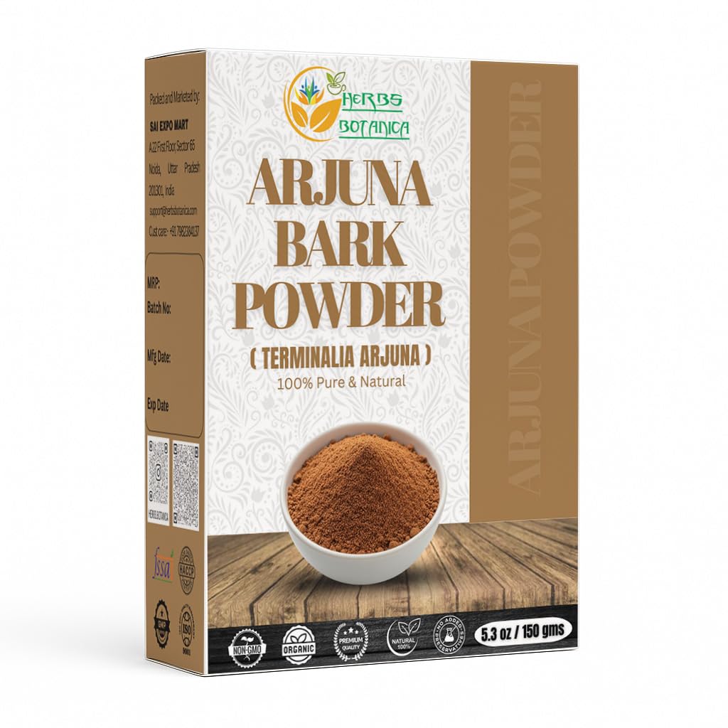 Kräuter Botanica Arjuna Pulver 100% reines Arjuna Bark Pulver (Arjun Ki Chaal) für Kräutertee & Wellness – Fein gemahlenes Tree Bark Pulver für Heimgebrauch – 5.3 Unze Pack