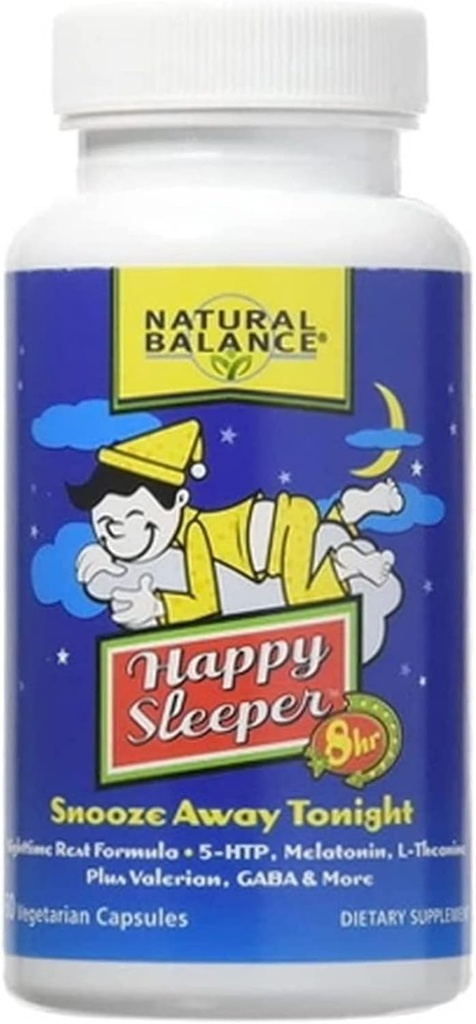 Natural Balance Happy Sleeper - 60 vegetarische Kapseln - mit 5-HTP, Melatonin, L-Theanin, Valerian & GABA