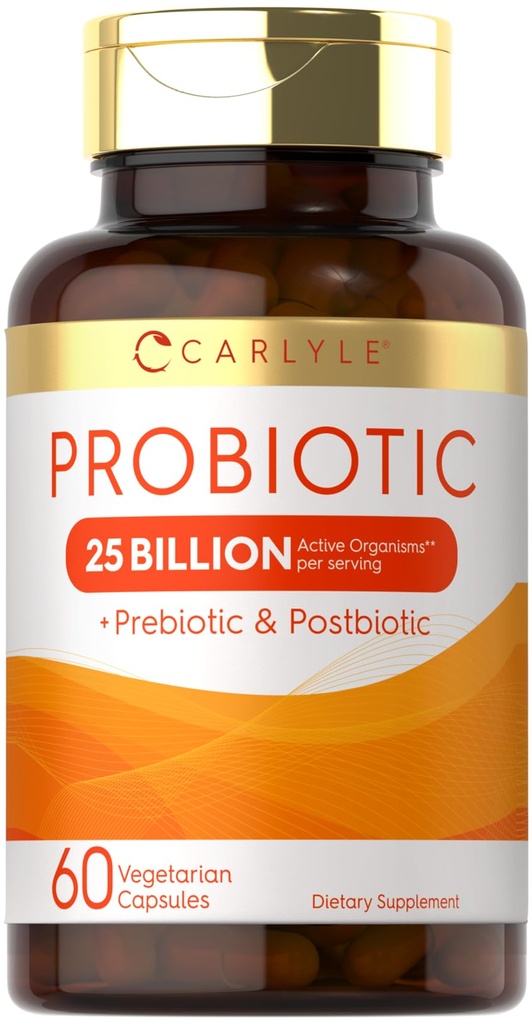 Carlyle Probiotic mit Prebiotics & Postbiotics | 25 Billion CFU | 60 Kapseln | Ergänzung für Frauen & Männer | Pulver Pillen | Vegetarisch, Non-GMO & Gluten kostenlos