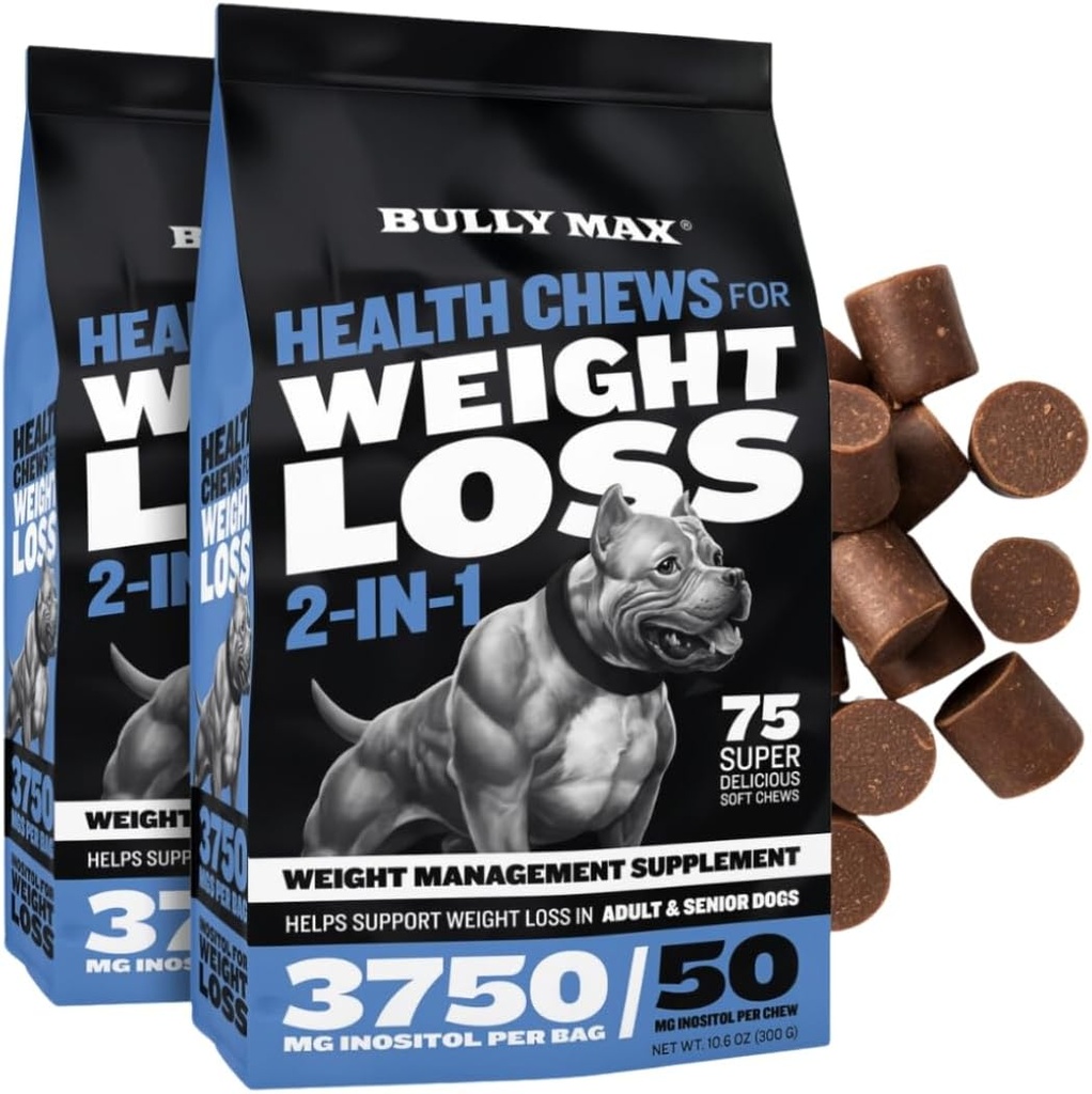 Bully Max 2-in-1 Dog Health Chews for Weight & Wellness – Soft Chews for Adult & Senior Dogs – Supports Digestion, Energy, & Healthy Body Weight – 2 Packs (75ct Each Pack)