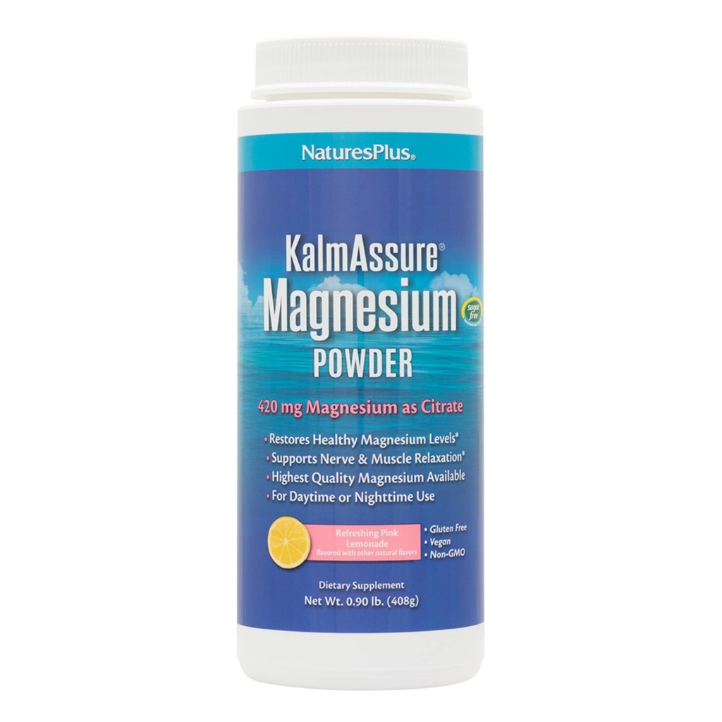 NaturesPlus KalmAssure Magnesium Powder - 0.9 lb - Pink Lemonade Flavor - Unterstützt Nerve und Muskelentspannung - Non-GMO, Glutenfrei, Vegan - 60 Servierungen