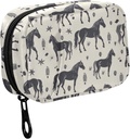 Fustylead Black Horse Silhouette and Various Decor Elements Pill Organizer for Purse, Weekly Portable Pill Box with Zipper to Storage Vitamins Fish Oils Medications Supplements