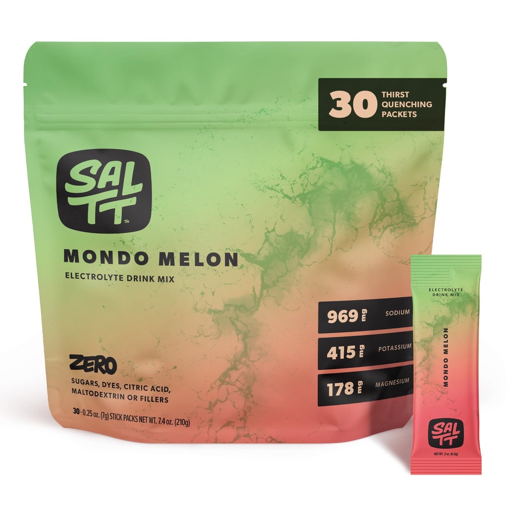 SALTT Elektrolyte Pulver Flavored Drink Mix - Mondo Melon - 30 Hydration Packets - Magnesium, Kalium, Natrium, Trace Minerals - Zero Sugar & Gluten Free - Travel Essentials