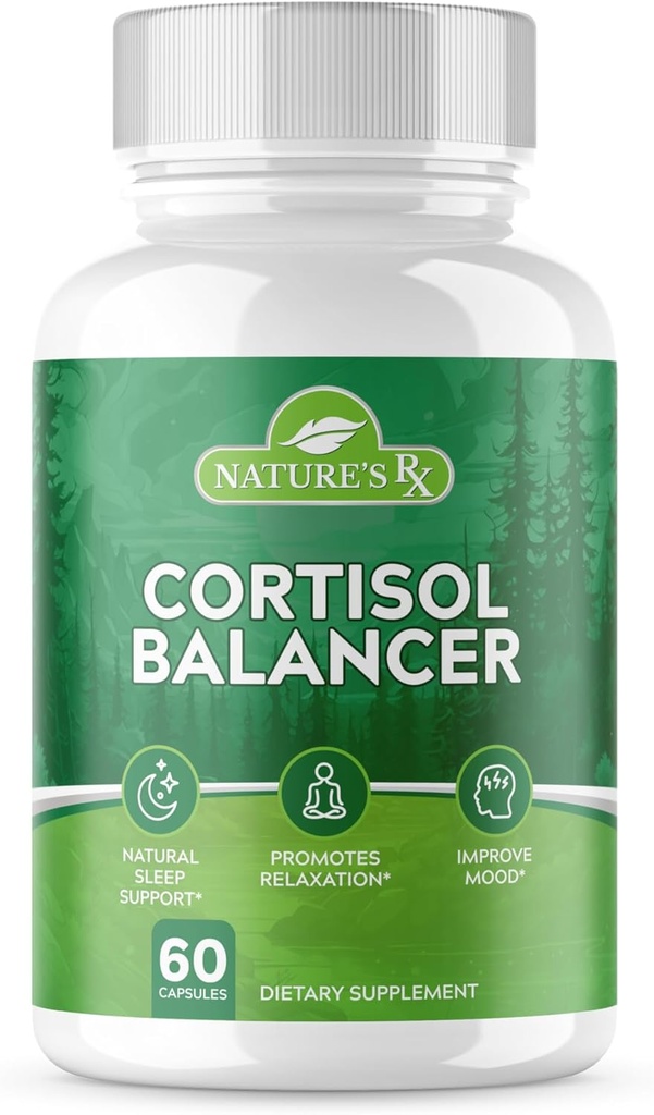 Nature's RX || #1 Bewertete Cortisol Reducer Ergänzung || Verbesserung der Stimmung, Entspannung, Schlafplan | Ultra dosed Formel w/ 27 Leistungsfähige Zutaten | 3rd Party Getestet, Vegan + USA Made - 60 Kapseln
