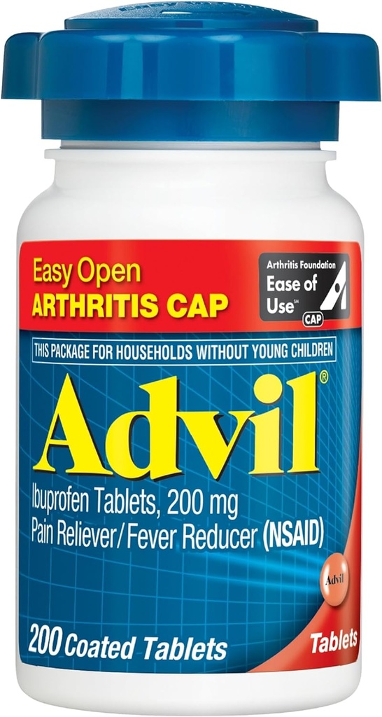 Advil (200 Count) Easy Open Arthritis Cap Pain Reliever/Fever Reducer Coated Tablet, 200mg Ibuprofen, Temporäre Schmerzlinderung