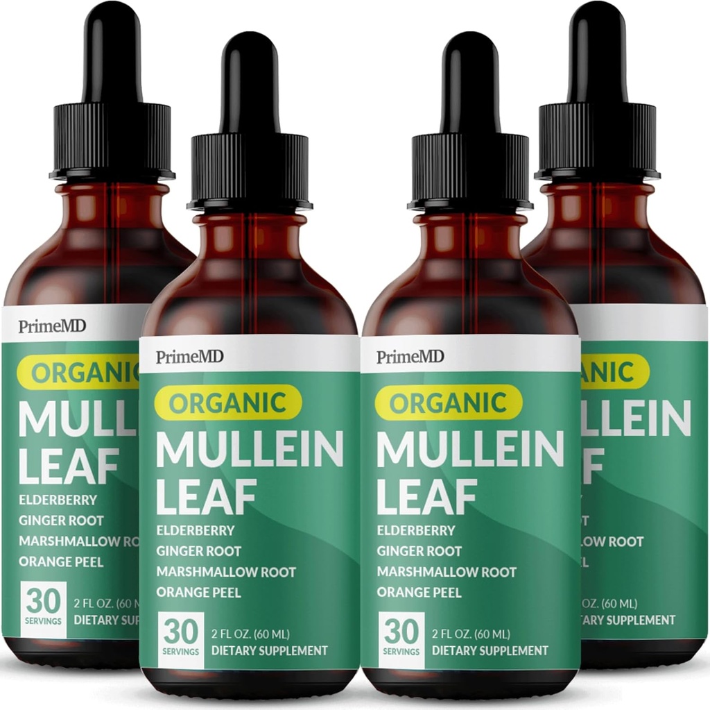 5-in-1 Mullein Tropfen für Lunge und Bronchial - Respiratorische Lung Health Support mit Mullen Blatt Extrakt für Lunge - Mullein Tinktur mit Elderberry, Echinacea und Ginger Root (120 Servietten) (4-pack)