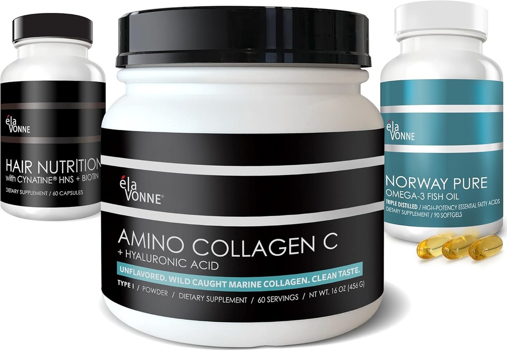 Marine Collagen + Haar Vitamine + Omega-3 Fischöl - Beauty Nutrition Trifecta Bundle - Haut, Nägel, Gelenke, Aging Nutraceuticals