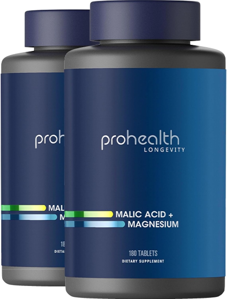 ProHealth Malic Acid + Magnesium 2-Pack (180 Tabletten pro Flasche) - Essential for Muscle Relaxation - Promotes ATP - Promotes Proper Muscle Function