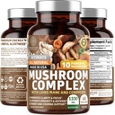 N1N Premium Pilz Complex [10X Powerful Mushrooms] mit Reishi, Lions Mane, Cordyceps, Chaga, Turkey Tail und Maitake, um Gesundheit, Gehirnfunktionen und Energieniveaus zu unterstützen, 60 Veg Caps