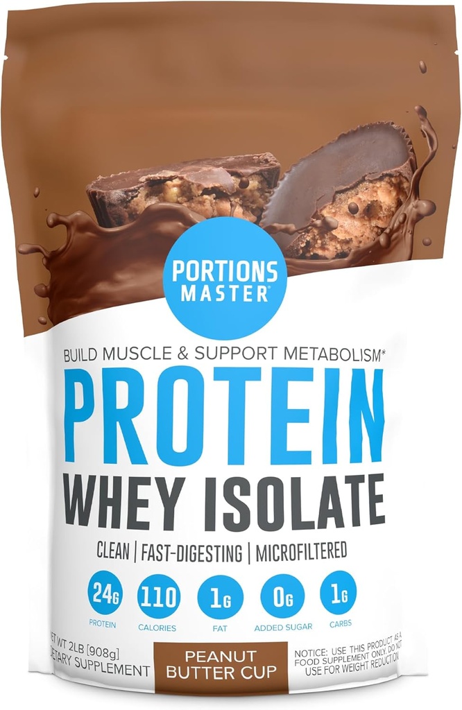 Portionen Master CFM Whey Isolate Protein Powder, 2 LB, 23g Low Carb, Low Fat, Cold-Processed, Fast Absorbing, Muskelwachstum & Recovery Support (Peanut Butter Cup)