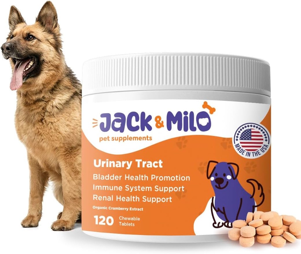 Jack & Milo - Ergänzung für Hunde, Hund UTI Inkontinenz, Nieren- und Blasenkontrolle - Cranberry & Antioxidants, Organic - Bladder Control for Dogs, USA Made-Non GMO - 120 Tabletten