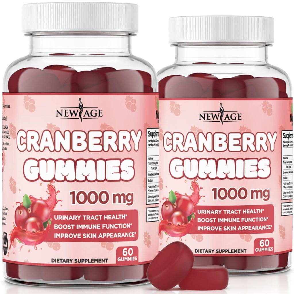 NEW AGE Cranberry Gummies Urinary Tract Health Gummies 1000mg - Unterstützt Bladder, Kidney, UTI - Vegetarisch (Cranberry 120 Count)