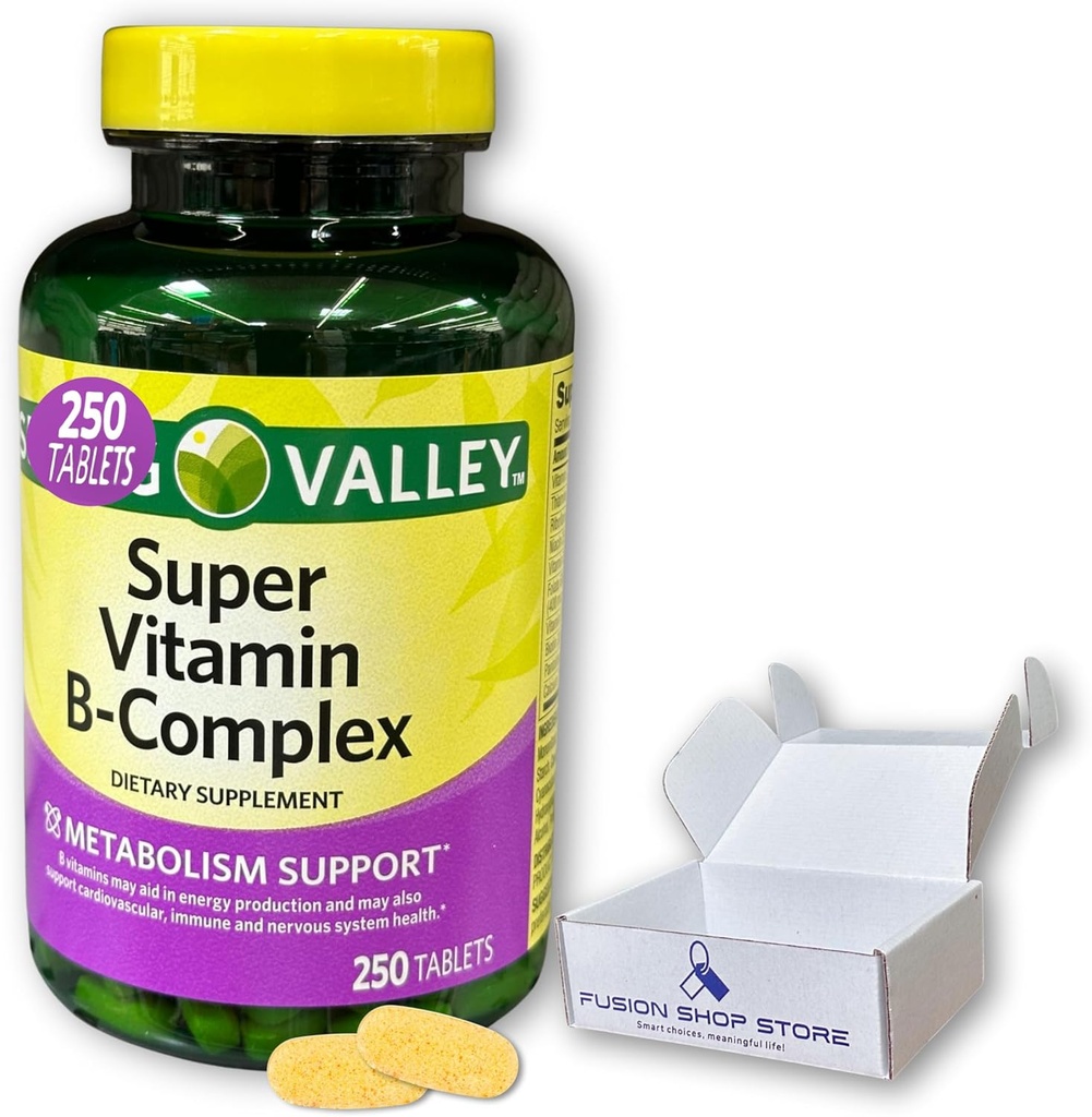 Super Vitamin B Complex Spring Valley- Tabletten 250 Count Blend von B6 B12 C thiamin biotin folate pantothenic Säure und Riboflavin, Boxed by Fusion Shop Store