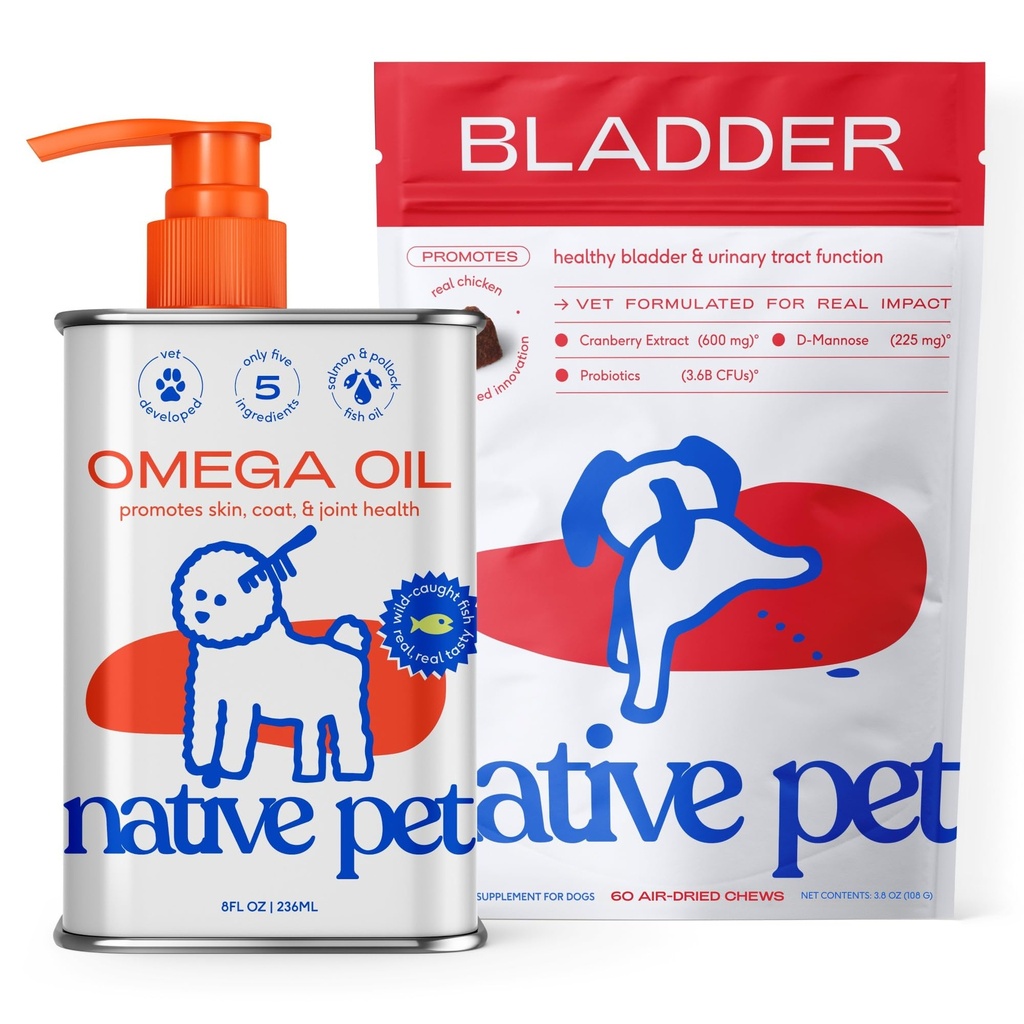 Native Pet Dog UTI Behandlung über The Counter & Fish Oil für Hunde zu unterstützen juckende Haut + Mobilität | 60 Chews & 8 Oz