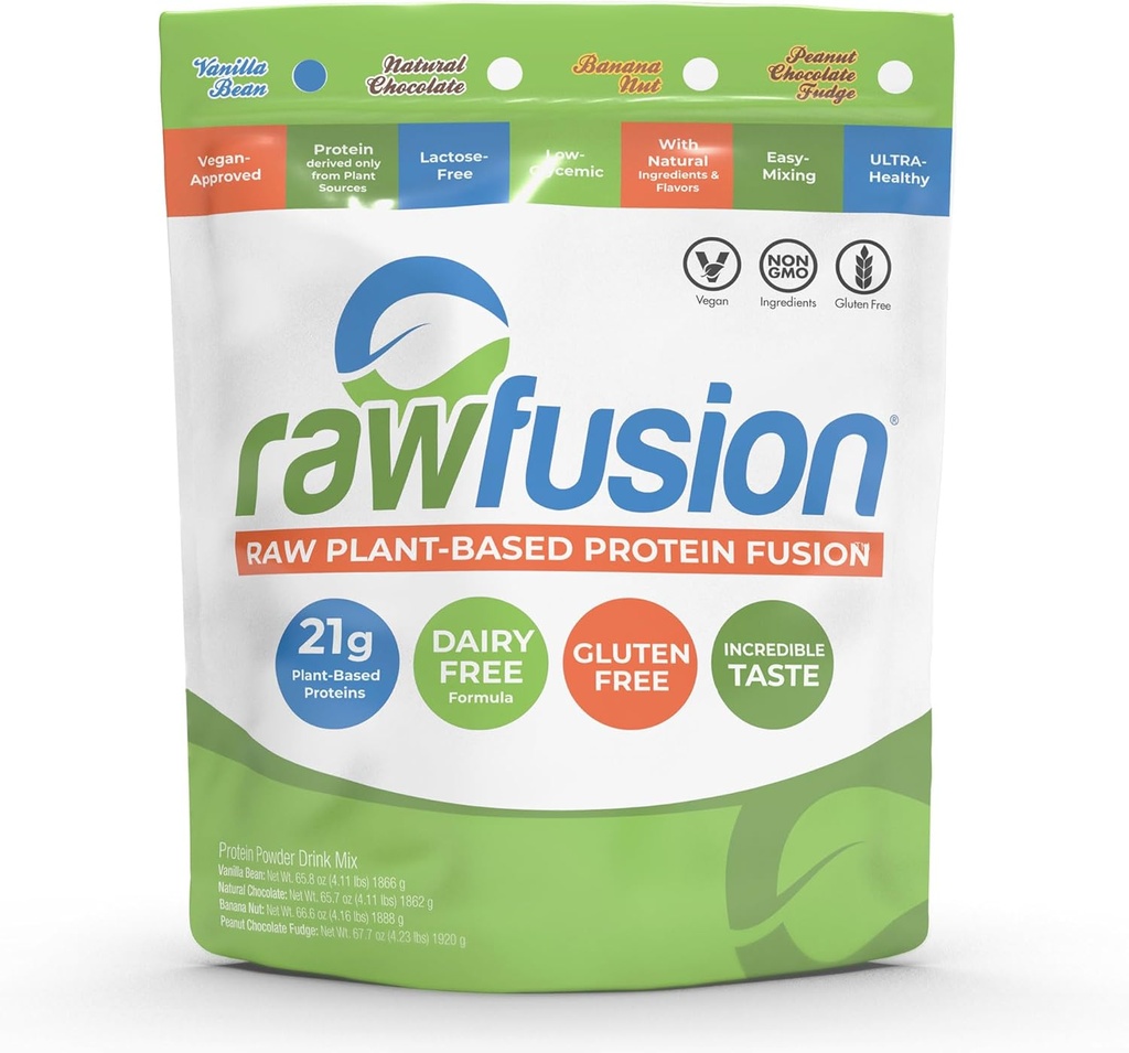 Rawfusion- Vegan Protein Powder, Vanilla Bean - 60 Portionen 21g pflanzliches Protein, Low Net Carbs, Non-Dairy, Gluten/ Lactose Free, Soy Free, Kosher, Non-GMO, 4lbs Pound
