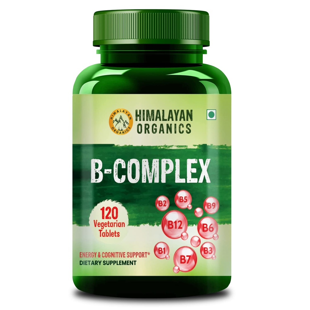 Himalayan Organics Vitamin B Complex with 100% RDA B1, B2, B3, B5, B6, B9 & B12 | 120 Veg Tablets