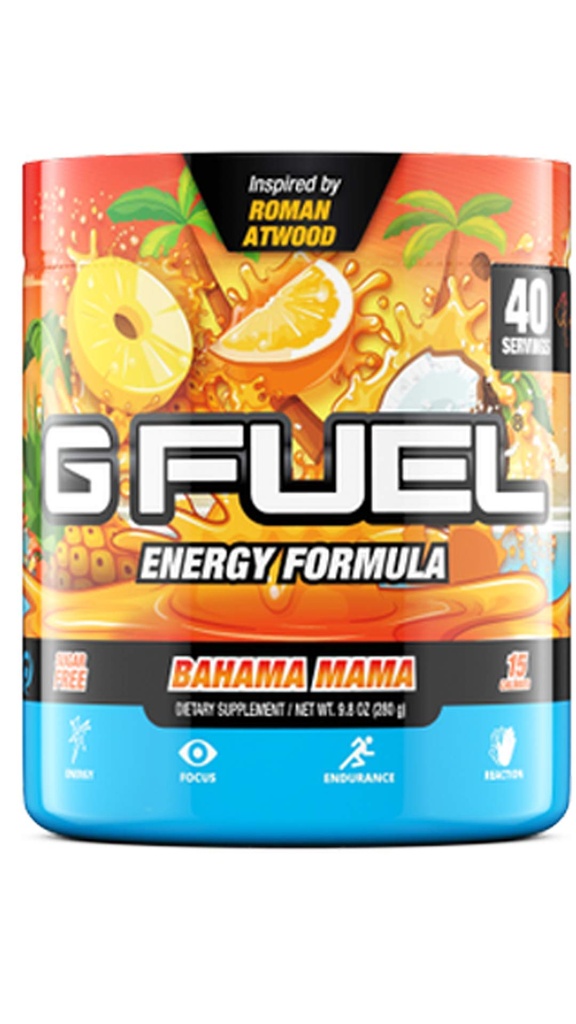 G Fuel Bahama Mama Energy Drink Powder, Pre Workout Caffeine Mix for Gaming, Sugar Free Focus Amino, Vitamin + Antioxidantien, 9.9oz (Coconut & Ananas, 40 Portionen)