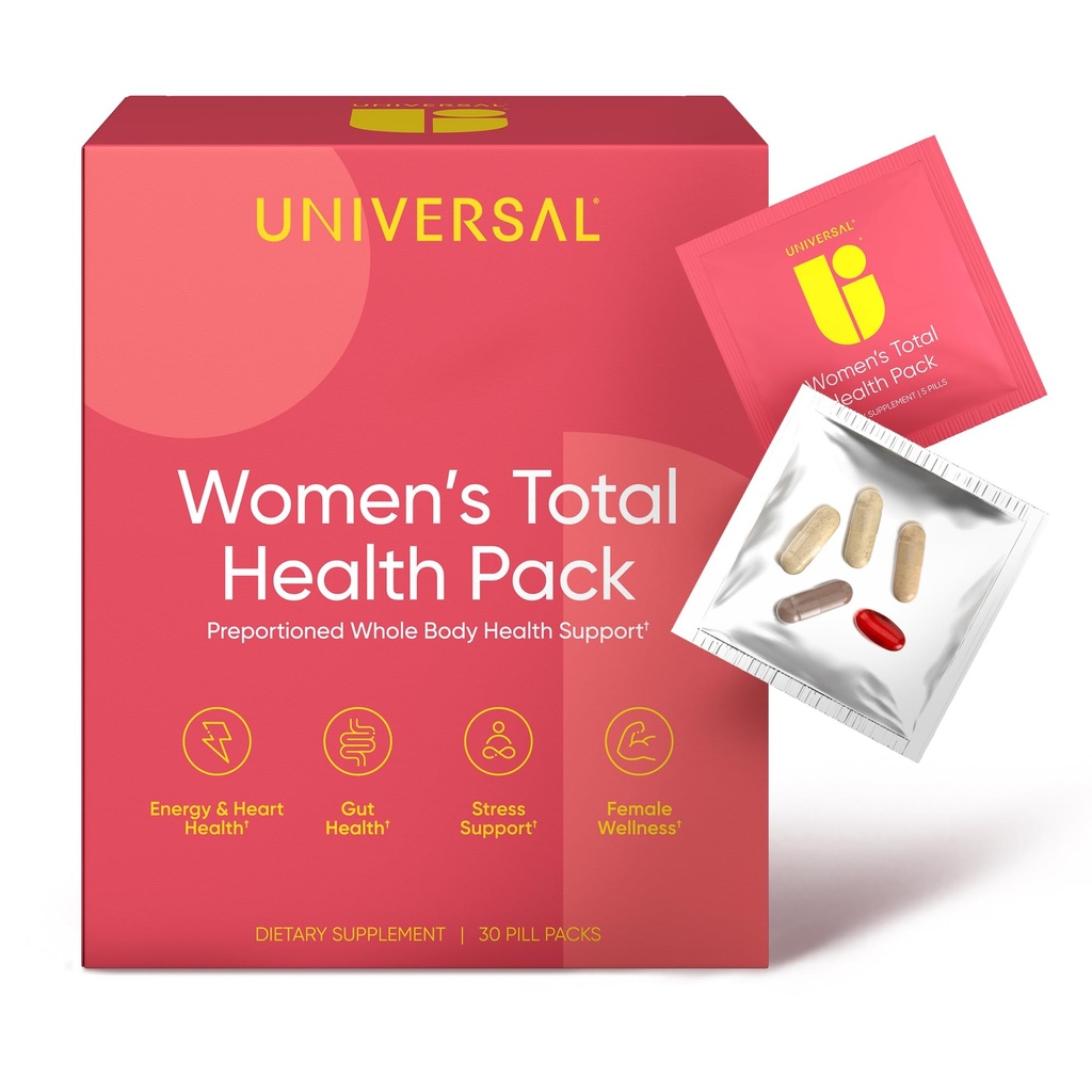 Women's Total Health Daily Vitamin Packs - All in One Multivitamin for Women, Essential Vitamins & Minerals for Energy Stress, Digestion & Gut Health, Female Wellness Supplement, 30 Packets