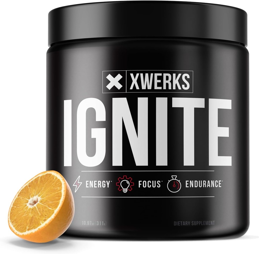 Xwerks zündet Orange Pre Workout Powder, Natural Keto Pre Workout für Frauen und Männer mit Explosive Energy, Gluten Free Blend für Endurance und Stamina, 150mg Koffein, 30 Portionen